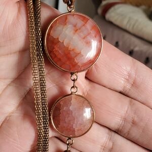 Vintage Peach Pink Crackle Agate Necklace With Tassle.